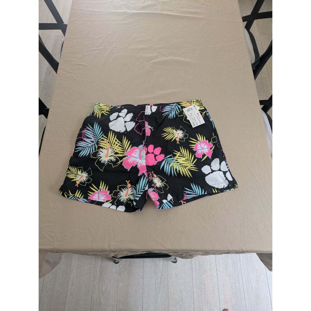 FOCO Black Hawaiian Print Clemson Tigers Swim Trunks Men's Size Large